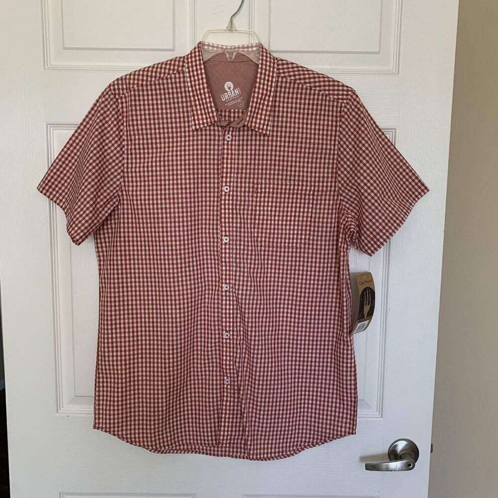 Urban By Chef Works Men Button Up Large Red Check Short Sleeve Shirt NWT
